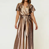 Helena Cap Sleeve Jumpsuit Gold