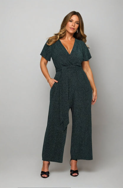 Helena Cap Sleeve Jumpsuit Emerald - Embody Women