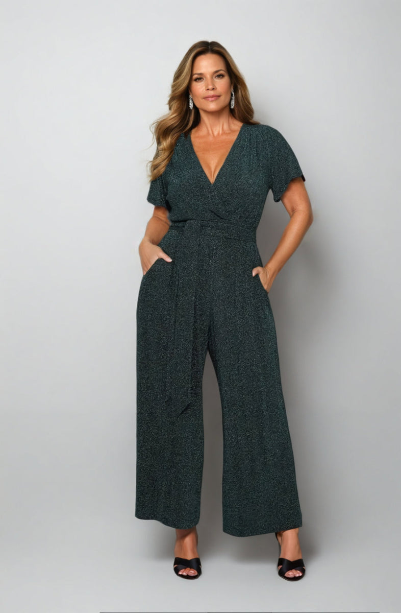 Helena Cap Sleeve Jumpsuit Emerald - Embody Women