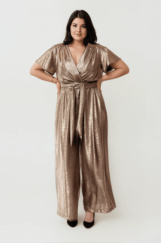 Helena Cap Sleeve Jumpsuit Gold - Embody Women